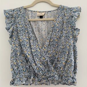 Floral Blue and Yellow Cinch Top